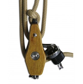 Poulie violon "Regatta", ringot et taquet coinceur en inox et bois