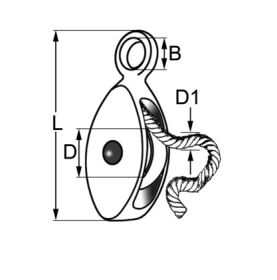 Small brass block for 6 or 10mm ropes