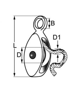 Small brass block for 6 or 10mm ropes